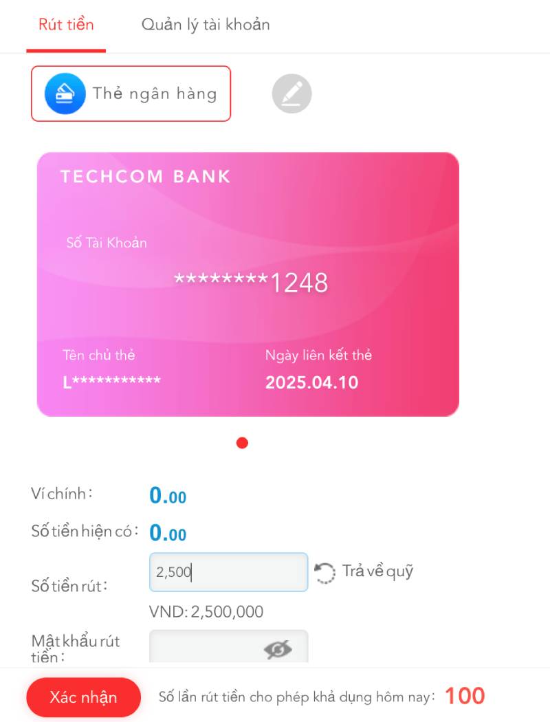 Cách Rút Tiền C54 Về Tài Khoản Ngay Chỉ 2 Phút 5 Bước 4: Nhập số tiền và xác nhận giao dịch