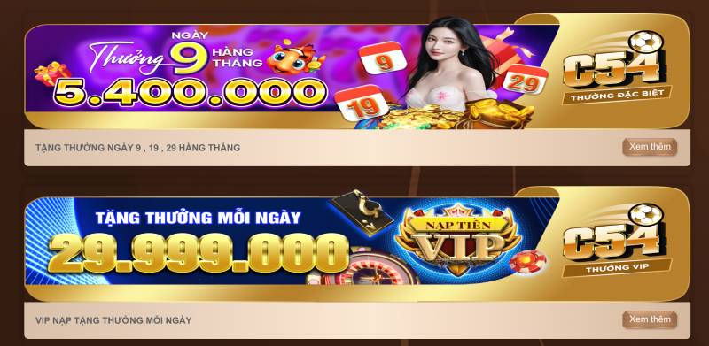 Khuyến Mãi C54 – Cược Thủ Thông Minh Không Bao Giờ Bỏ Lỡ 7 Chính sách VIP – Tăng cấp nhận thưởng hàng ngày