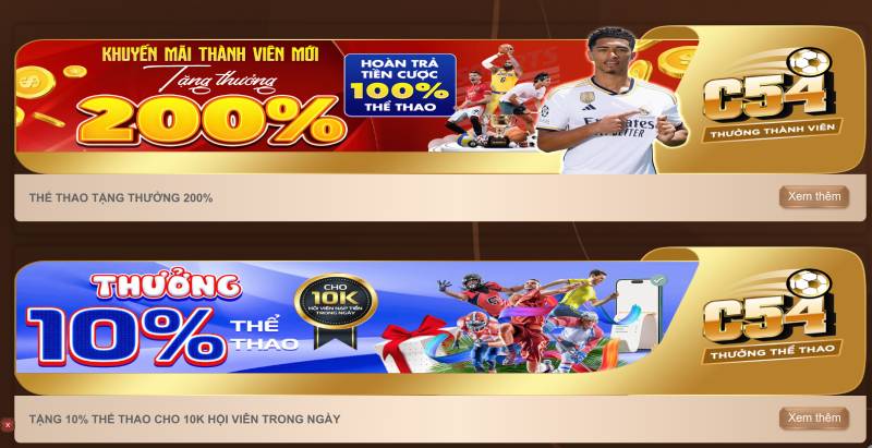 Giới Thiệu Thể Thao C54 – Sảnh Cá Cược Đa Dạng, Kèo Ngon 6 Khuyến mãi thể thao – Cược là có thưởng